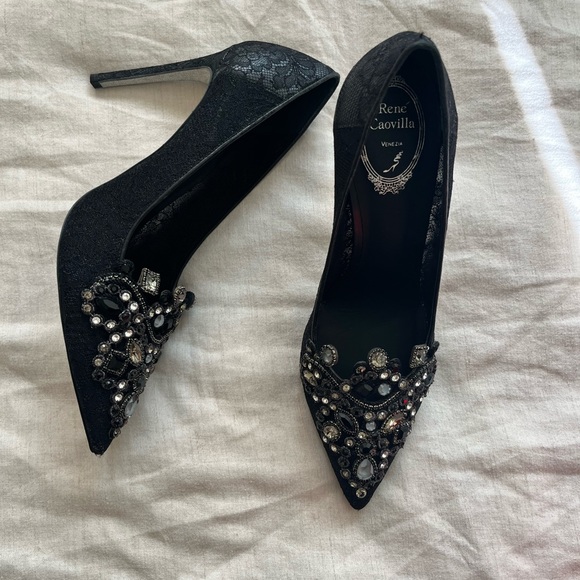 Rene Caovilla Beaded Lace Heels Pumps Size 40/10 - Picture 11 of 13